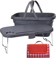 Foldable Picnic Basket with Lid and Tray Table Set