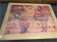 Wood coffee table with world map