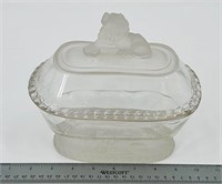 GILLINDER AND SONS CIRCA 1870 Lion Lidded Compote