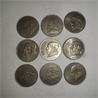 Lot of 9 Un Peso Coins