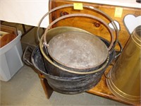 Large metal bucket and 2 TOC brass jelly buckets.