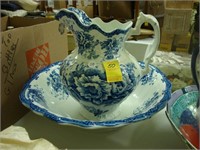 TOC blue and white bowl and pitcher set.