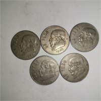Lot of 5 Un Peso Coins