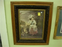 Large Victorian picture of a young girl feeding
