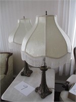 PAIR BRASS LAMPS WITH SILK TOP SHADE 29"