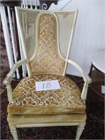 UPHOLISTERED PAINTED CANE BACK CHAIR