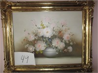 OIL ON CANVAS FLOWER PAINTING SIGNED