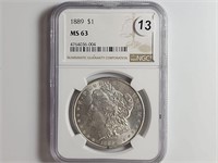 1889 Morgan Dollar ngc ms63 rtsl9013