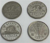 Four Canada 1941-2005 5Cent Coins