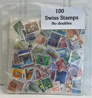 100 Swiss Stamps - No Doubles