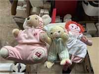Raggedy Ann doll and scb teddy bears