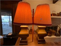 Pair Brass Asian Inspired Lamps 3 Way