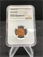 1955 D Wheat Cent NGC 66 RED