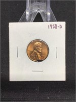 1958 D Cent Missing Metal 6 o'clock