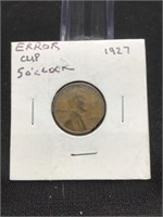 1927 Cent Error -5 o' Clock Clip
