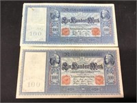 Pair 1910 German 100 Mark Bills
