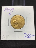 Gold 1909-D $5 Indian US