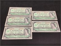 1967 $1 Canada -5 Uncirculated Notes Consecutive