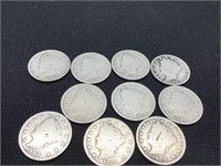 Group of 10 "V" Nickels 1900-1912