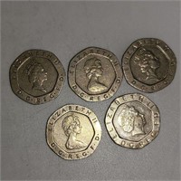 Lot of 5 Twenty Pence Coins