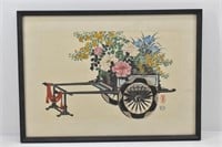 Signed Oriental Hand Painted Linen Picture