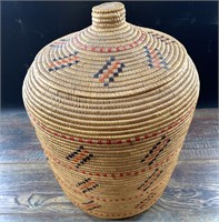 Hooper Bay grass basket, lidded, 16" tall x 12" ve