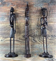 3 Iron wood African carvings between 13" -14"