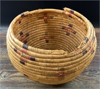 Very old Hooper Bay grass basket, dyed grass inclu
