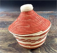 Small lidded hand woven basket 4.5" x 4.5"