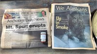 Lot with newspapers and ash from 1992 Mt. Spur Vol