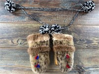 Hand made seal skin youth mittens with mink fur be