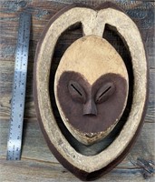 Hand carved wood African wall hanger, 18" long