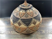 Large hand woven Zulu basket from South Africa, wi