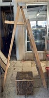 1 Wooden Ladder, 1 Box on Casters