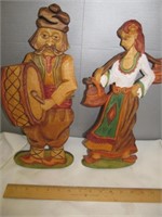 Mid Century Dutch Carved Wood Figure Pair