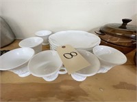 Party Plates w/Cups White Glass-12 pcs