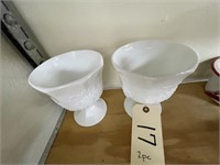 White Glass Pedestal Bowls-qty 2