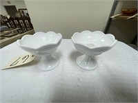 Pair of White Glass Taper Candle Holders