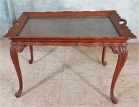 PETITE ANTIQUE WOOD TEA TABLE W/REMOVABLE TRAY