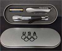 USA Olympic Flashlight/Knife in Tin