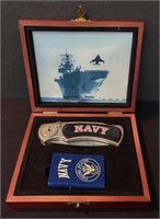 Navy Knife/Lighter Set in Wooden Box