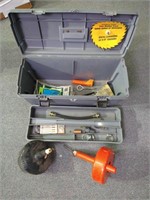 Tool Box with Drain Snakes & Misc Tools