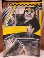 TaxiDriver Flipping the Bird Oil onCanvas Painting