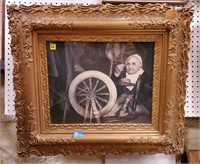 Vintage 19th Century Old Woman w/ Spinning Wheel