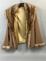 Beige Cashmere Fur Collared Coat