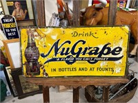 Vintage Embossed NuGrape Soda Bottle Sign-Metal