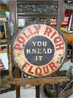 Vintage Polly Rich Flour Metal 2 Sided Flange Sign