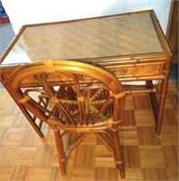 Glass Top Bamboo Wicker Desk