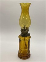 Small Amber oil lamp made in Hong Kong, 9” Tall