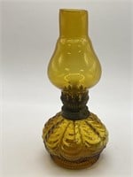 Small amber oil lamp made in Hong Kong, 8 inches